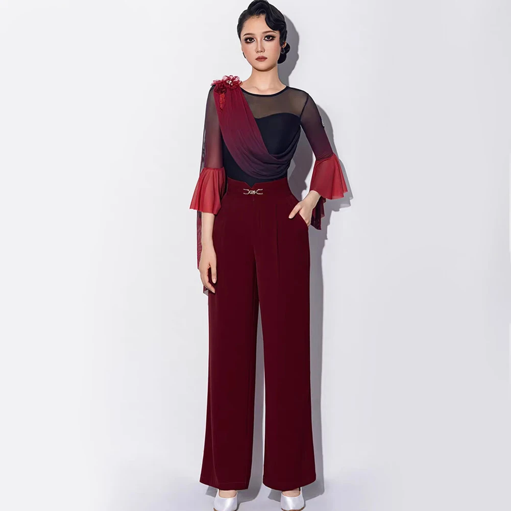 Valse – costume de compétition de danse moderne irrégulière, manches en corne, col rond, haut joint, jupe en arête de poisson dégradée, danse de salle de bal, nouvelle collection