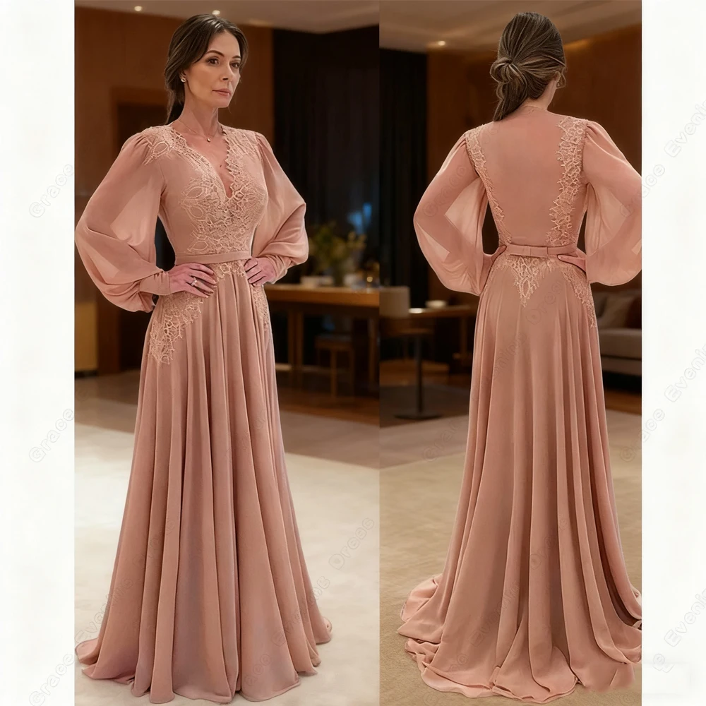 

Exquisite Strapless Mother of Bride Dresses for Women 2025 Full Sleeve Wedding Party Dresses Chiffon Robe De Soirée Lace New