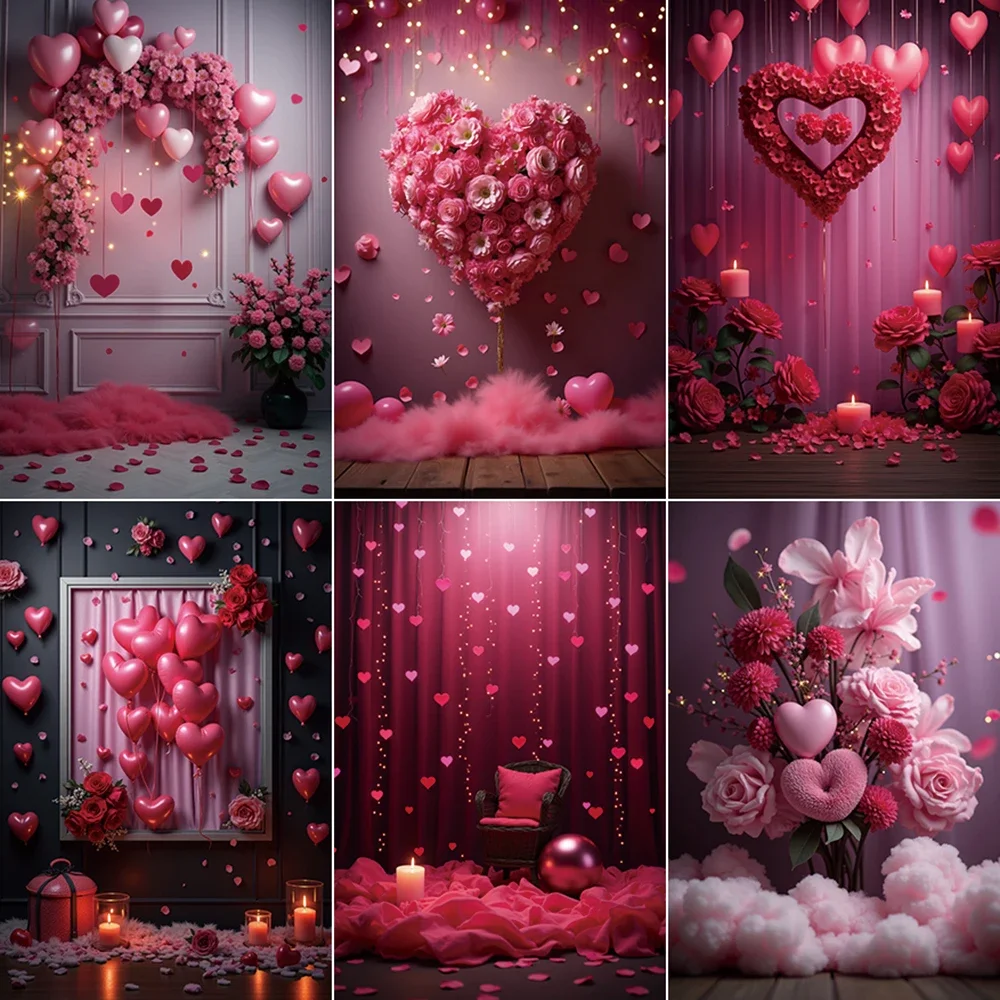 MOON.QG Pink Valentine'S Day Photography Background Flower Red Rose Love Heart Photocall Backdrop Baby Studio Photobooth Props