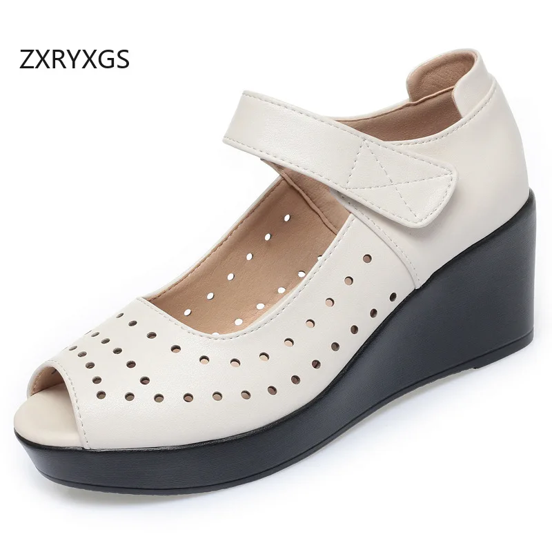 

ZXRYXGS элегантные темпераментные сандалии из натуральной кожи с открытым носком, лето 2022, удобные женские сандалии большого размера на танкетке