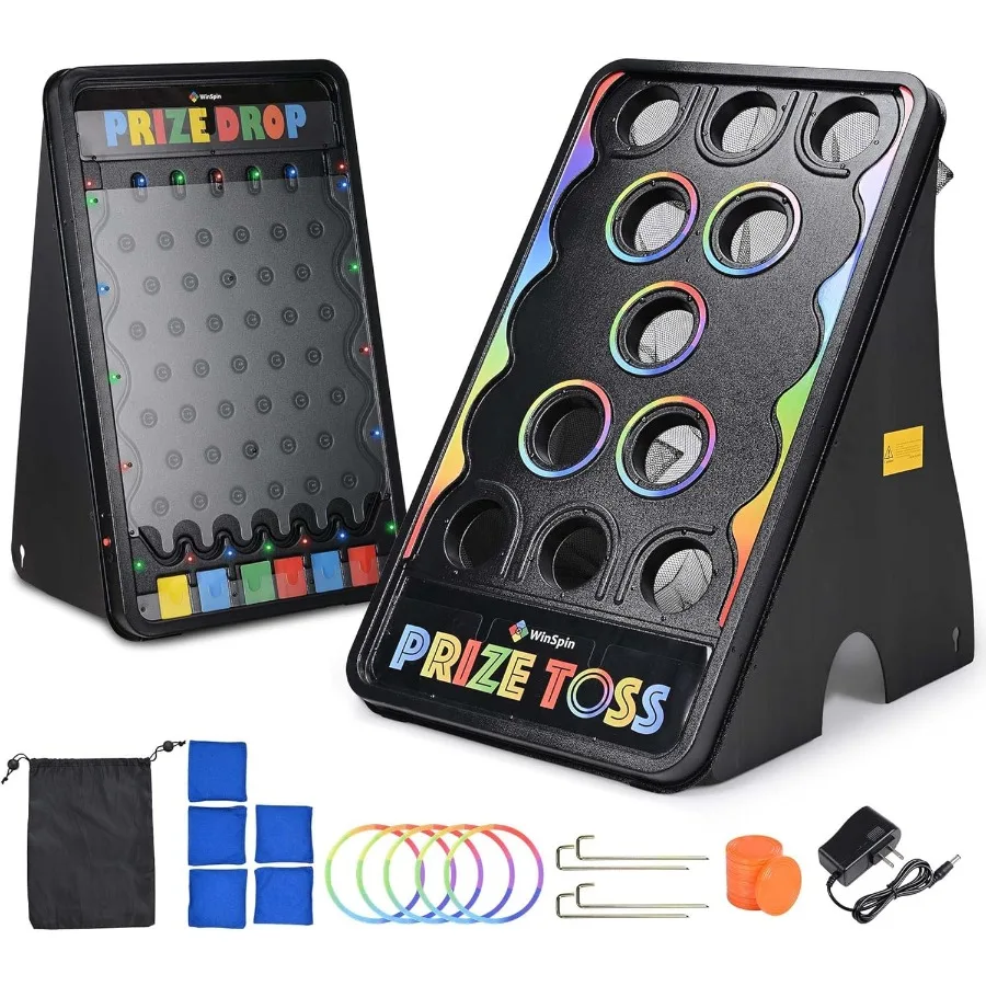 

30x19 Prize Drop Game with LED Light and 41x25 Bean Bag Toss Game with 10 Pucks and 5 Bean Bags for Carnival Events School Part