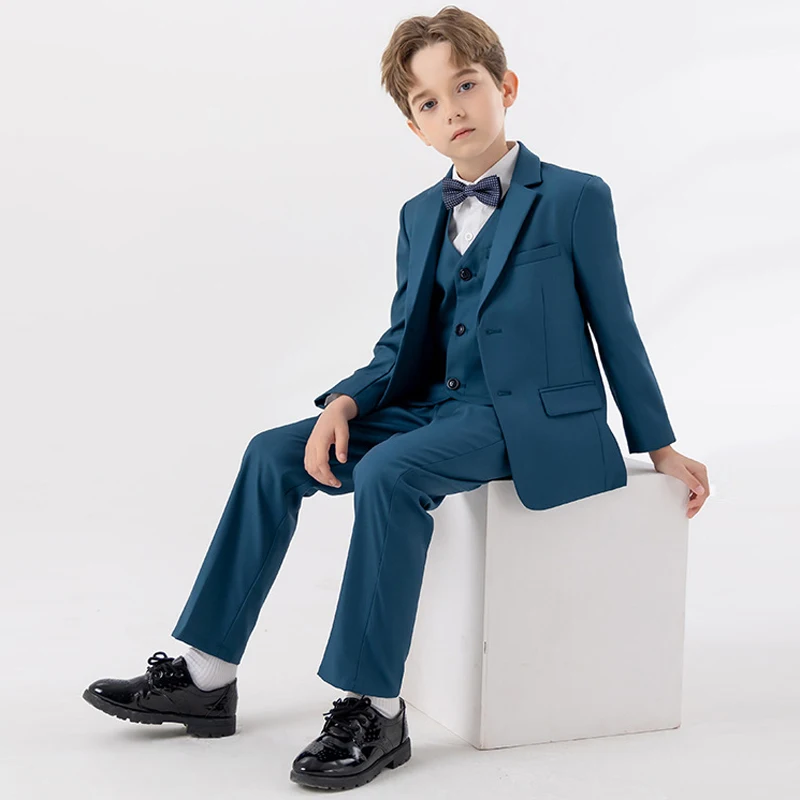 

Child Autumn Spring Green Suit Set Kids Performance Piano Host Wedding Party Photography Costume Kids Blazer Vest Pants Bowtie