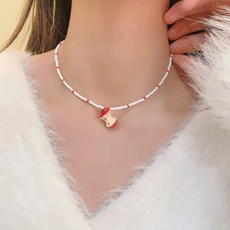 

Cute Handmade Beaded Red Apple Fruit Pendant Choker Necklace for Women Girls Sweet Y2K Clavicle Chain Femme Aesthetic Jewelry