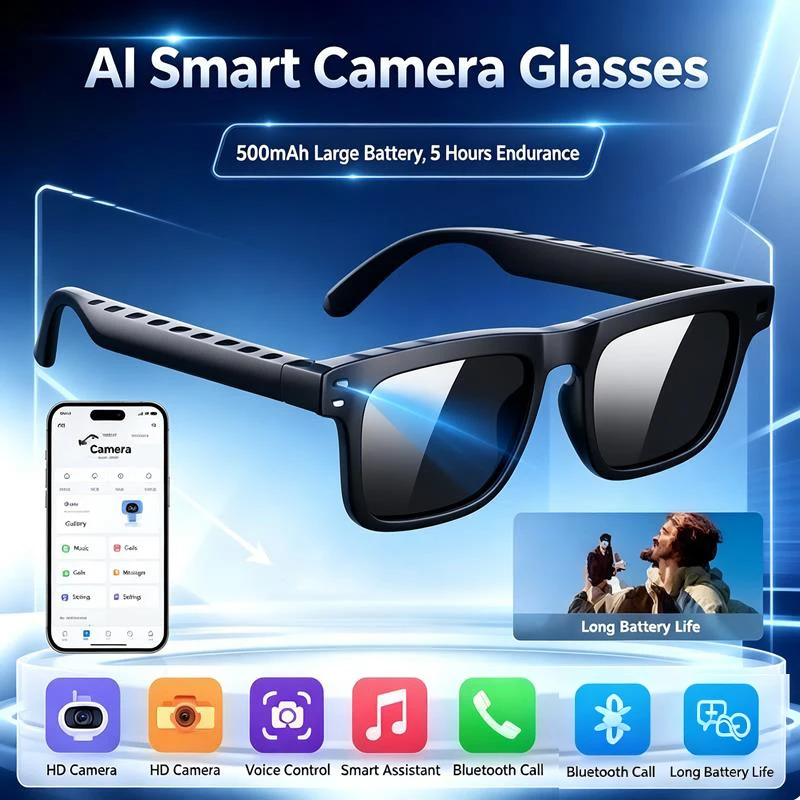New Smart Glasses 4K Camera Photo Music Sunglasses Headphones Wireless Bluetooth Call Headset Voice Translation Sunglasses