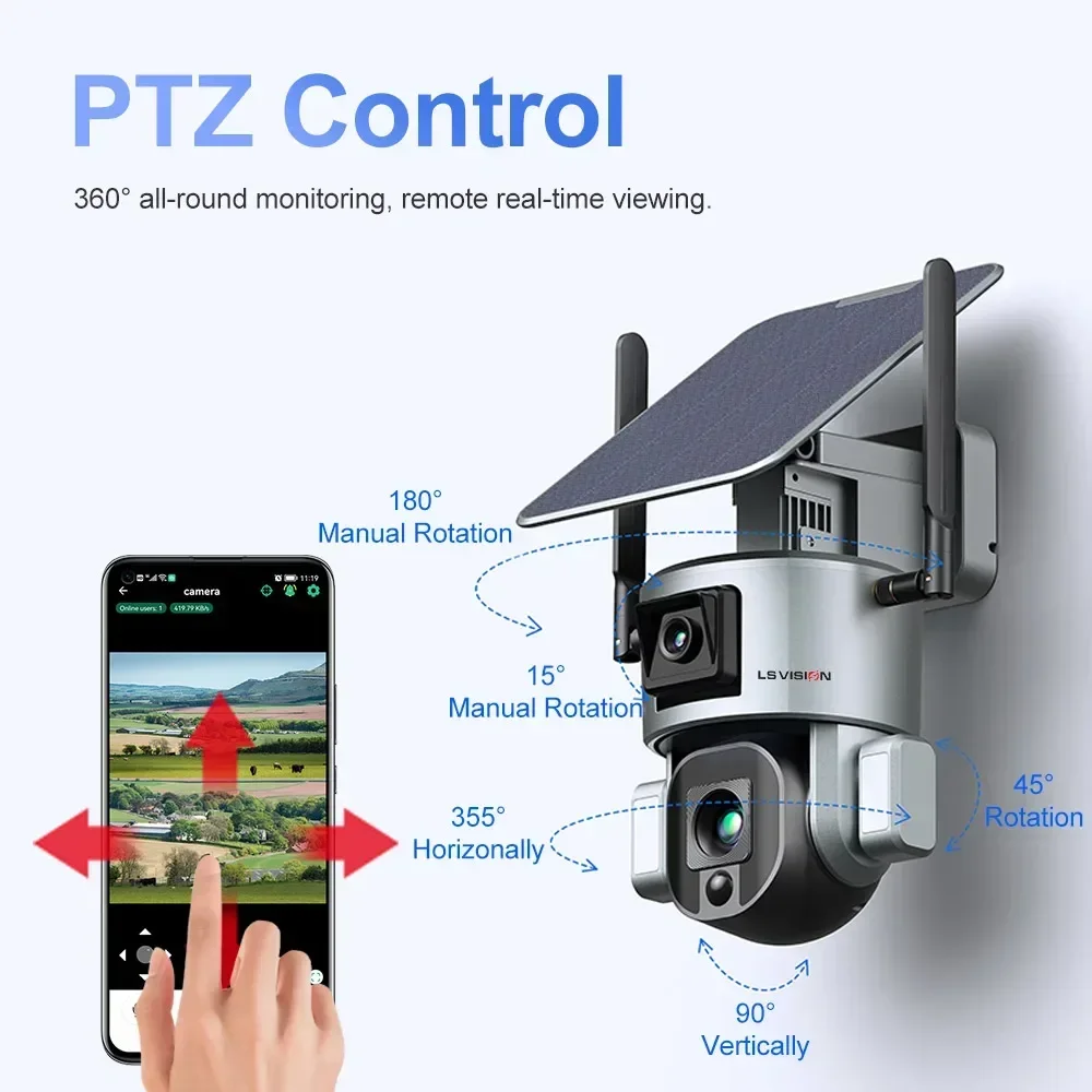 LS VISION 20X Zoom 4K 4G SIM Solar Kamera Outdoor Wifi Überwachungskameras 8MP Dual Bildschirme Humanoiden Tracking CCTV Sicherheit Cam