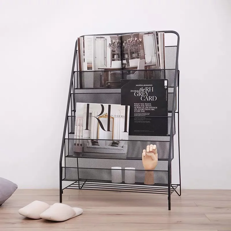 Book and newspaper rack storage shelf, floor to ceiling newspaper rack, minimalist internet celebrity bookshelf creativity