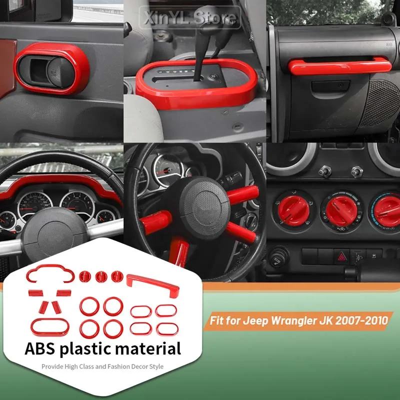 

Red Car Interior Decoration Cover Fit for Jeep Wrangler JK 2007 2008 2009 2010 Kit Accessories
