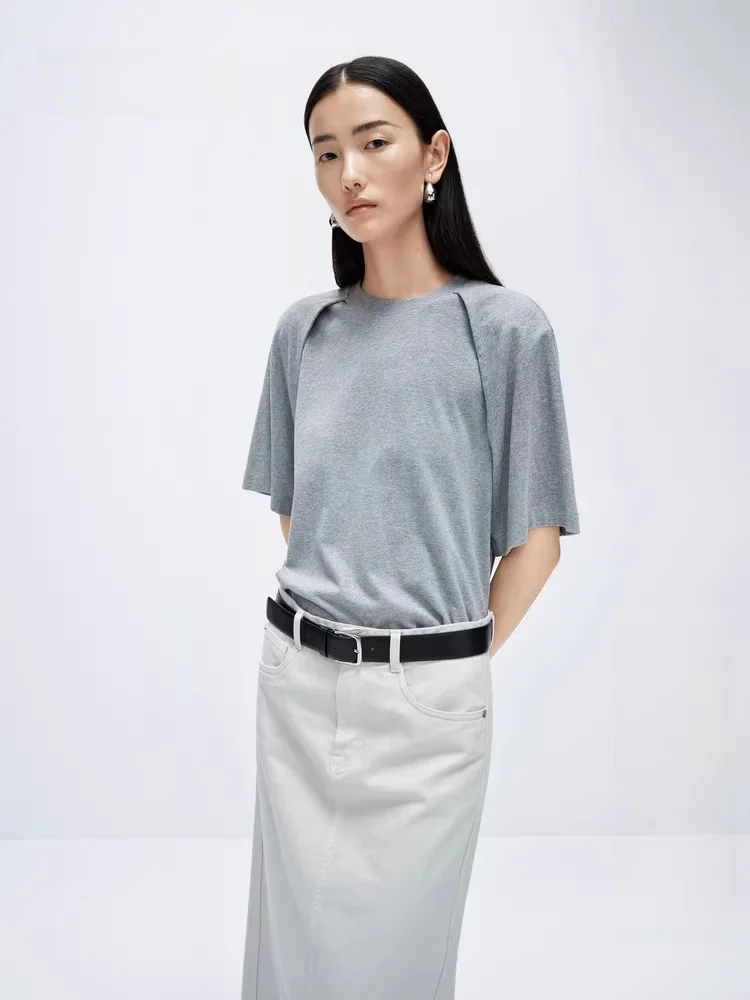 

Дизайнерская хлопковая футболка для женщин: новая коллекция, весна, укороченный рукав, из чистого хлопка, очень комфортная.