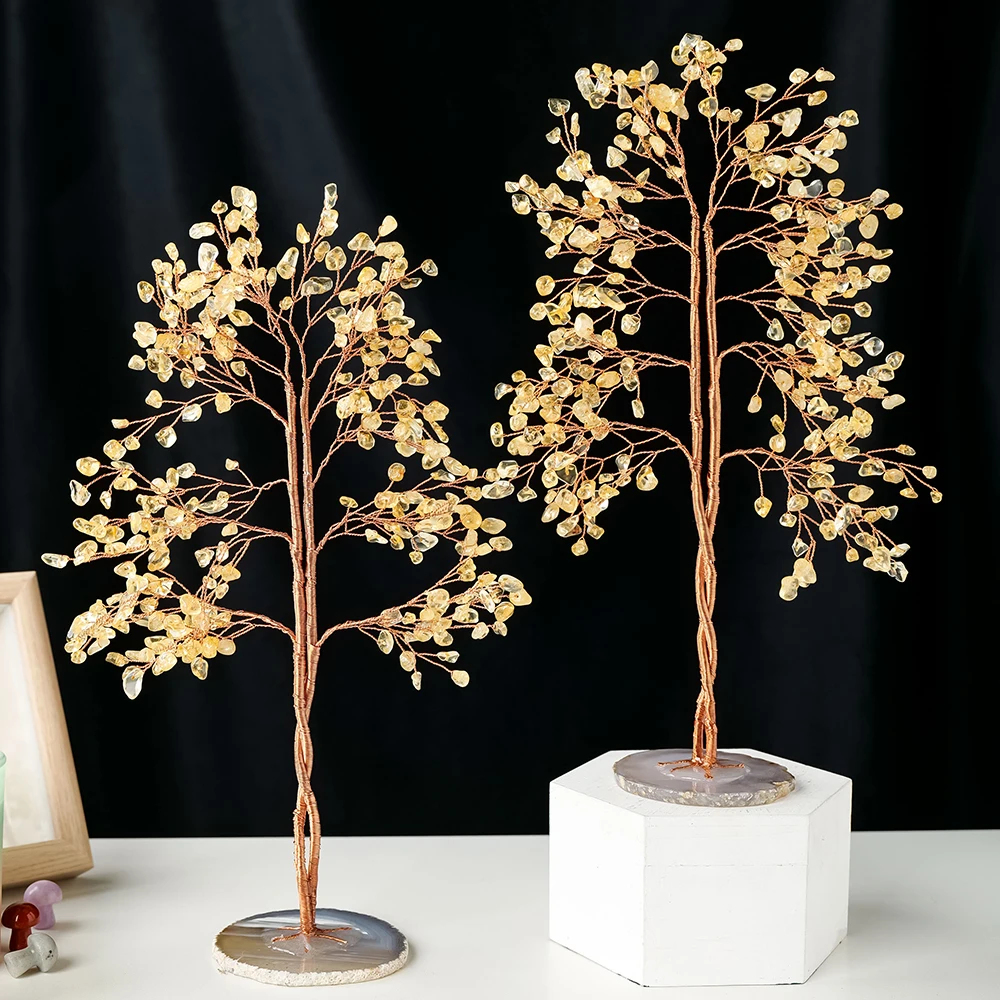 الأحجار الكريمة الطبيعية شفاء كريستال عشاق شجرة المال على قاعدة العقيق فنغ شوي بلورات لديكورات مكتب المكتب المنزلي