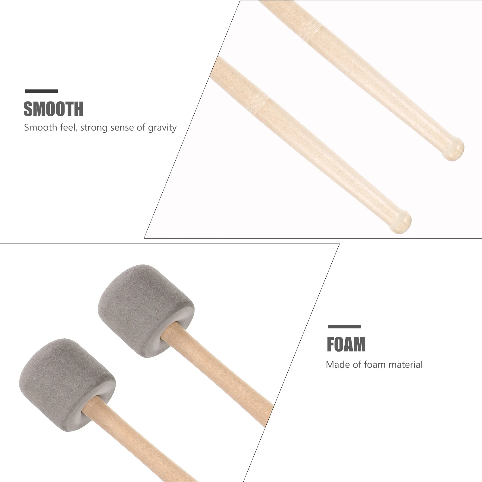 

2pcs Big Wood Handle Mallets Sticks For Foams Drum Stick Bass Drum Percussion Instrument Foam Head Music Accessory