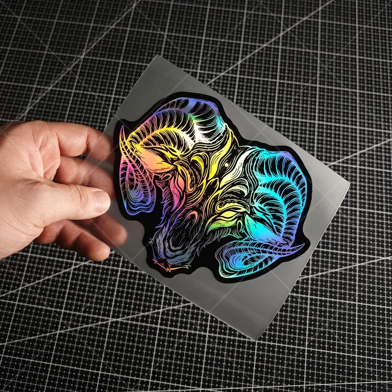 1pcs Car Decal Bighorn Sheep Head Laser Color JDM Is Suitable For Cars, Laptops And Decorative Stickers