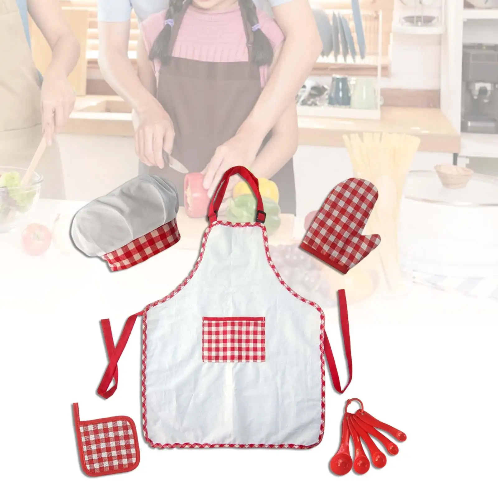 5Pcs Child Cooking And Baking Set Dress Up Clothes Chef Apron Hat for Toddler