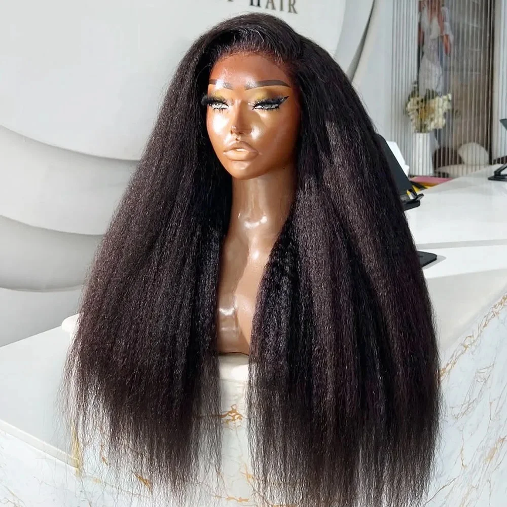 

200% Kinky Straight 13x4 5x5 HD Transparent Lace Frontal Wigs 38 40 Inches Yaki Straight Brazilian Pre Plucked With Baby Hair