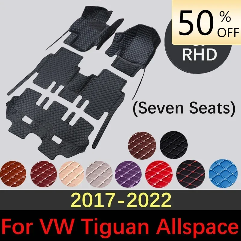 Custom Car Floor Mats For Volkswagen Tiguan Allspace LWB 2017~2022 Seven Seat Auto Interiors Accessories Carpets Car Styling Rug