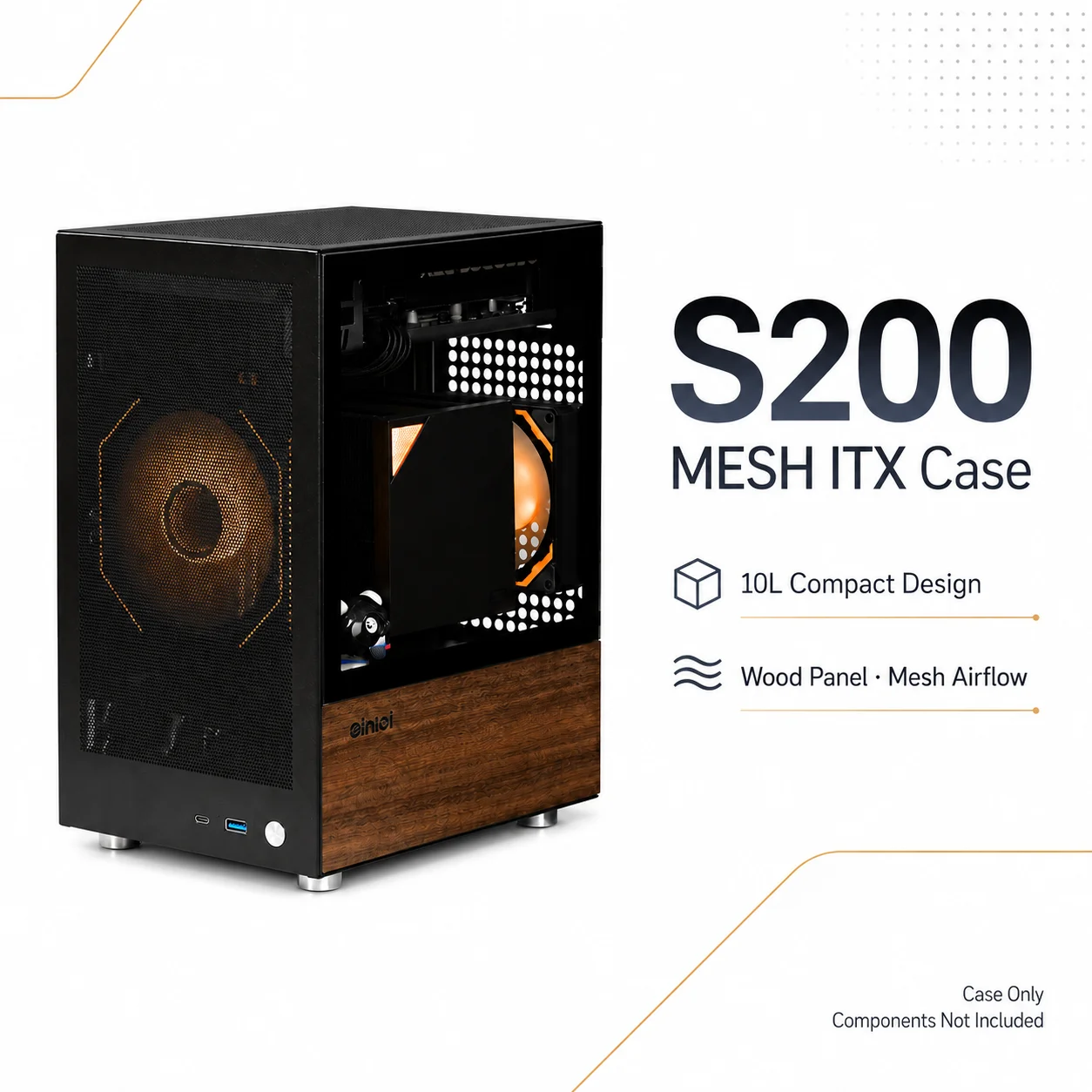 S200 MESH Mini ITX PC Case 10L Small Form Factor Desktop Computer Chassis Tempered Glass Wood Panel SFX PSU 205mm GPU