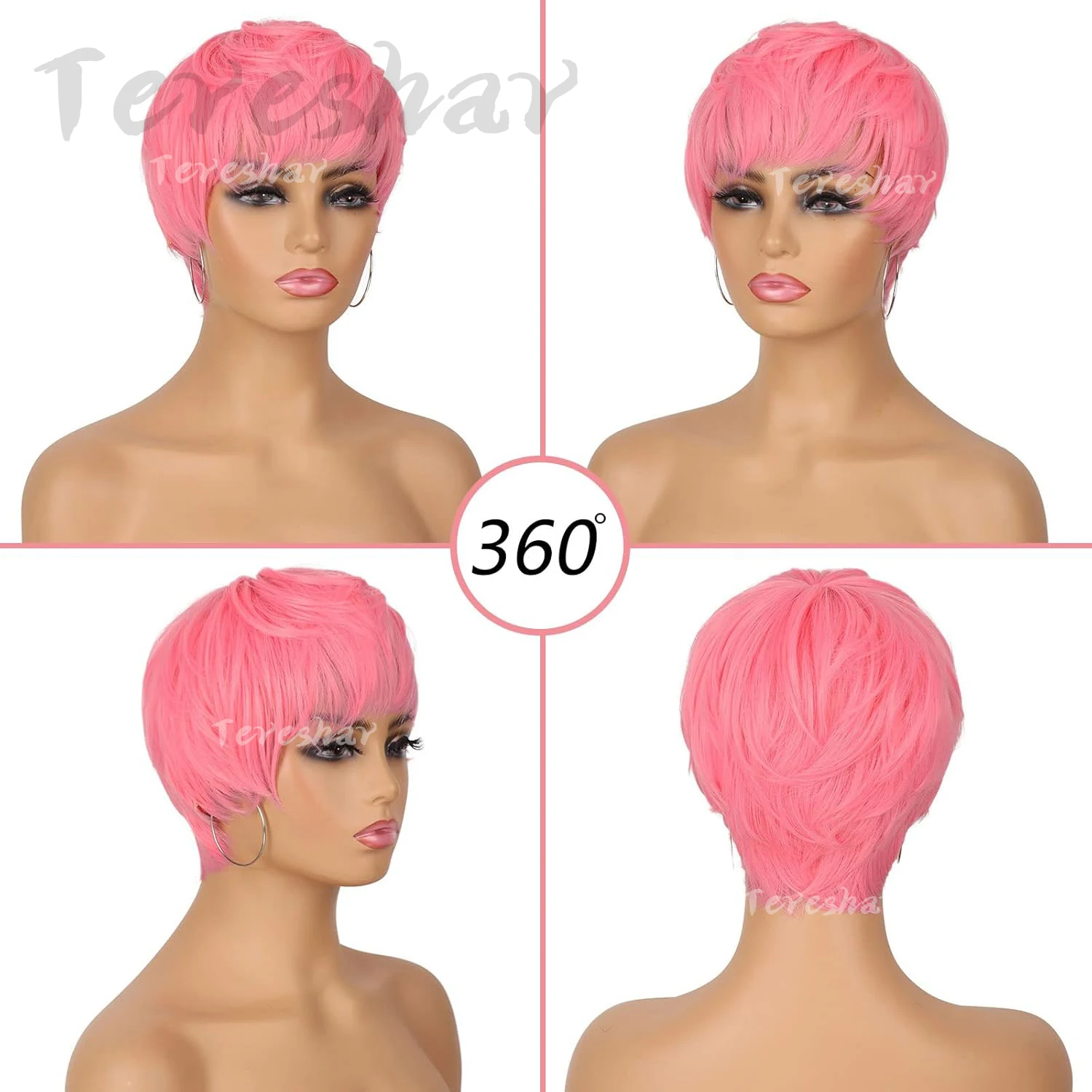 Synthetic Short Pixie Cut Wigs for Women Short Heat Resistant Layered Wig with Bangs Natural Looking Wig for Daily Party Use