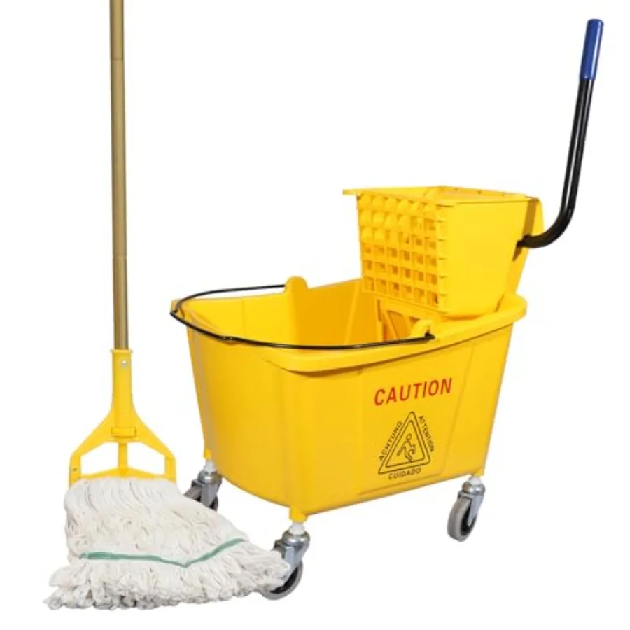 

Commercial Mop Bucket with Side-Press Wringer for Efficient Floor Cleaning 35 Quarts Capacity in Vibrant Yellow Color Includes