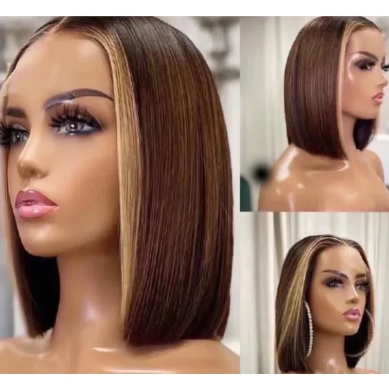 Finger Blonde Brown Straight Short T Part Lace Front Brazilian Human Hair Wigs
