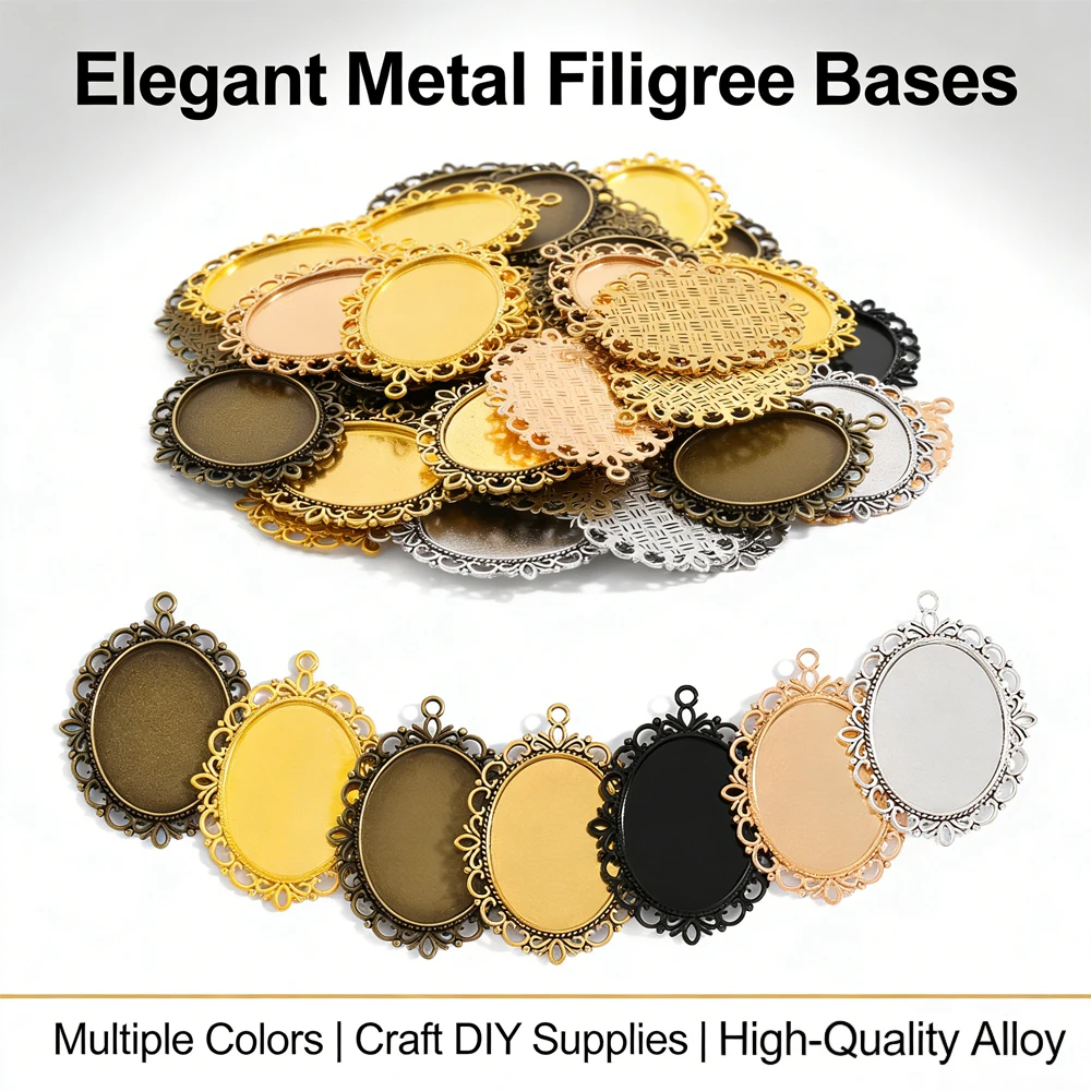 

Многоцветные металлические филигранные основы для кабошонов, 10/20 шт., подвески из сплава для самостоятельного изготовления свадебных украшений, материалы для рукоделия