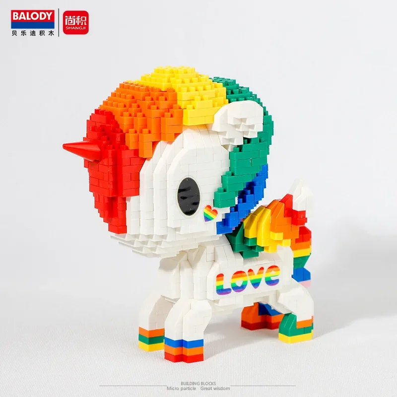 Kawaii يونيكورن مايكرو اللبنات قوس قزح المهر نموذج دمية DIY بها بنفسك تجميع بازل أطفال ألعاب شخصيات الطوب الصغيرة للطفل هدية