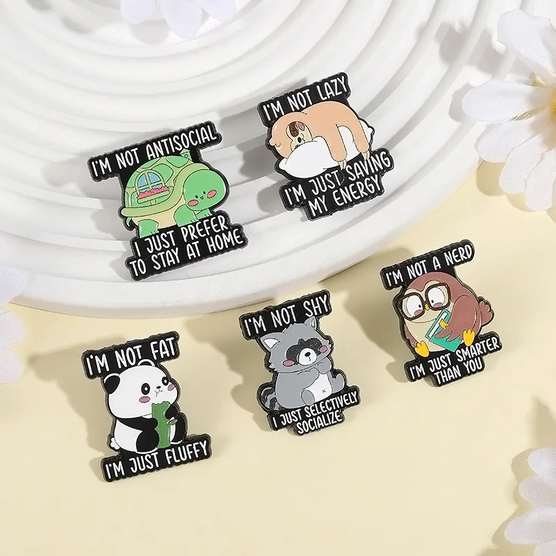 Animal dos desenhos animados broche pinos bonito panda urso tartaruga preguiças pássaro carta eu não sou gordo apenas fofo esmalte corsage jóias acessório p