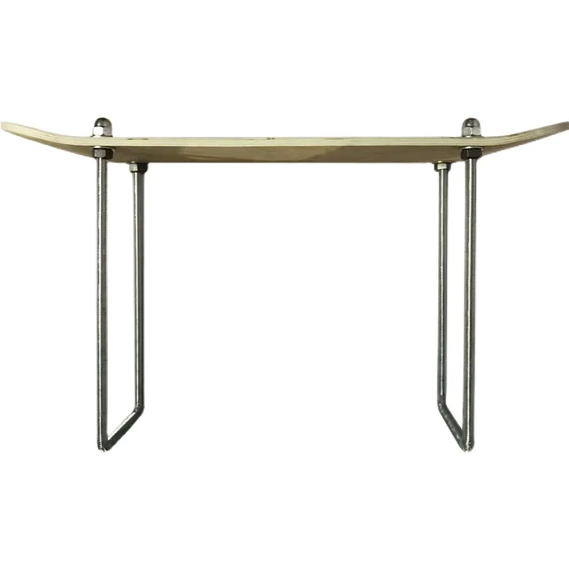 Solid Skateboard Stool, Iron DIY Skateboard Chair, Natural Wood Design Shoe Bench, Double-Sided Skateboard Small Table