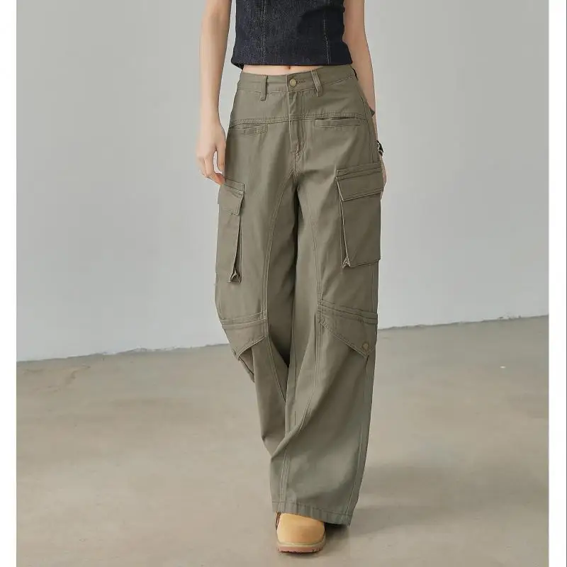 ZHISILAO Vintage Casual Cargo Pants Women Y2k Pocket Wide Leg Straight Trousers Autumn Winter 2025