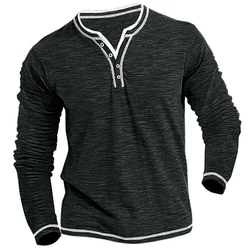 Primavera/autunno nuovi uomini Casual Top Fashion piccolo scollo a v manica lunga Henley t-shirt di alta qualità pendolare Streetwear Top maschile