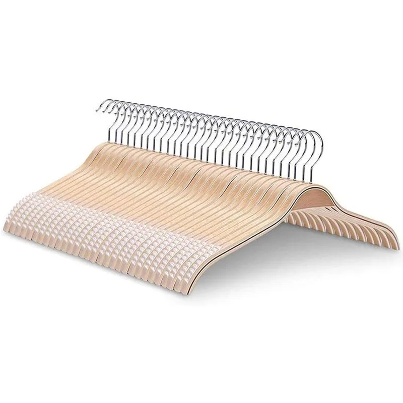 

Lightweight Non Slip Wooden Hangers - 30 Pack Heavy Duty Wood Coat Hangers with Soft Stripes for Camisole, Jacket