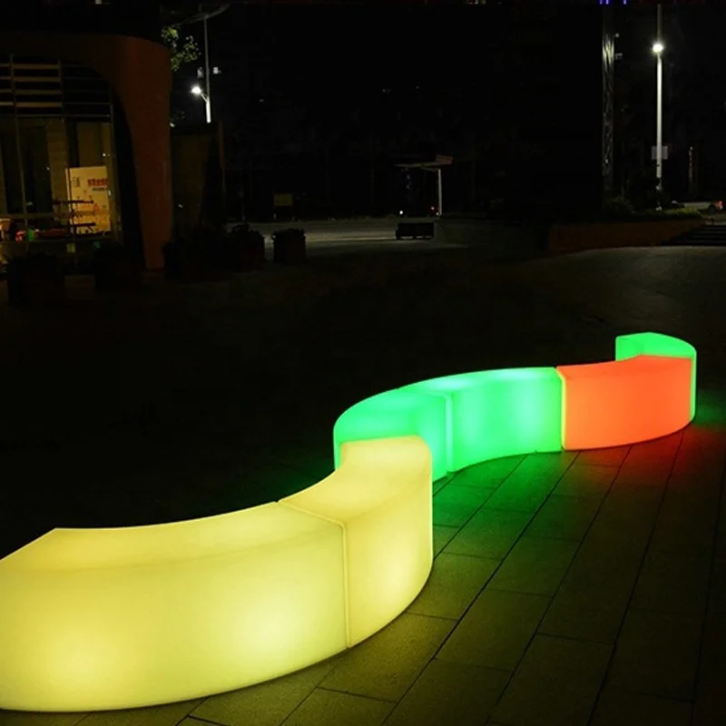

PE Glow Modular Seating Bench Light-Up Outdoor Furniture LED Curved Bench For Bar & Party