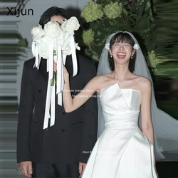 Xijun Princess Ivory Satin Wedding Dresses A-Line Korean Photo Shoot Long Prom Dresses Sleeveless Wedding Party Dress Customized