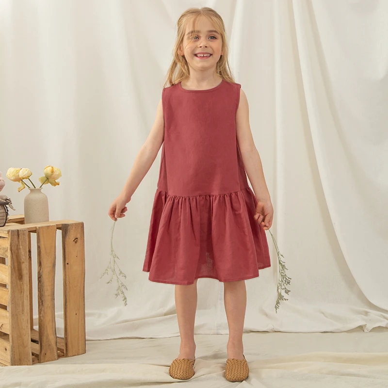 

Cotton and linen girl summer retro sleeveless solid color dress long skirt loose casual dress, TZ011