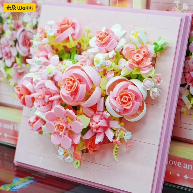 Wekki زهرة اللبنات إطار الصورة روز التجمع لغز ثلاثية الأبعاد الديكور نموذج هدية رومانسية مايكرو الجسيمات الربط الطوب