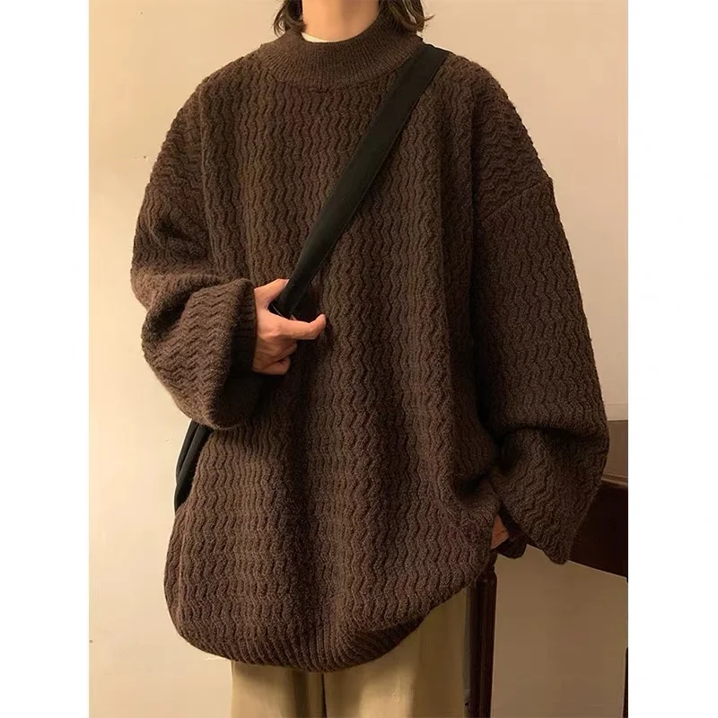 

Японский винтажный свитер унисекс с волнистым узором, универсальный вязаный джемпер для осени и зимы, повседневная одежда