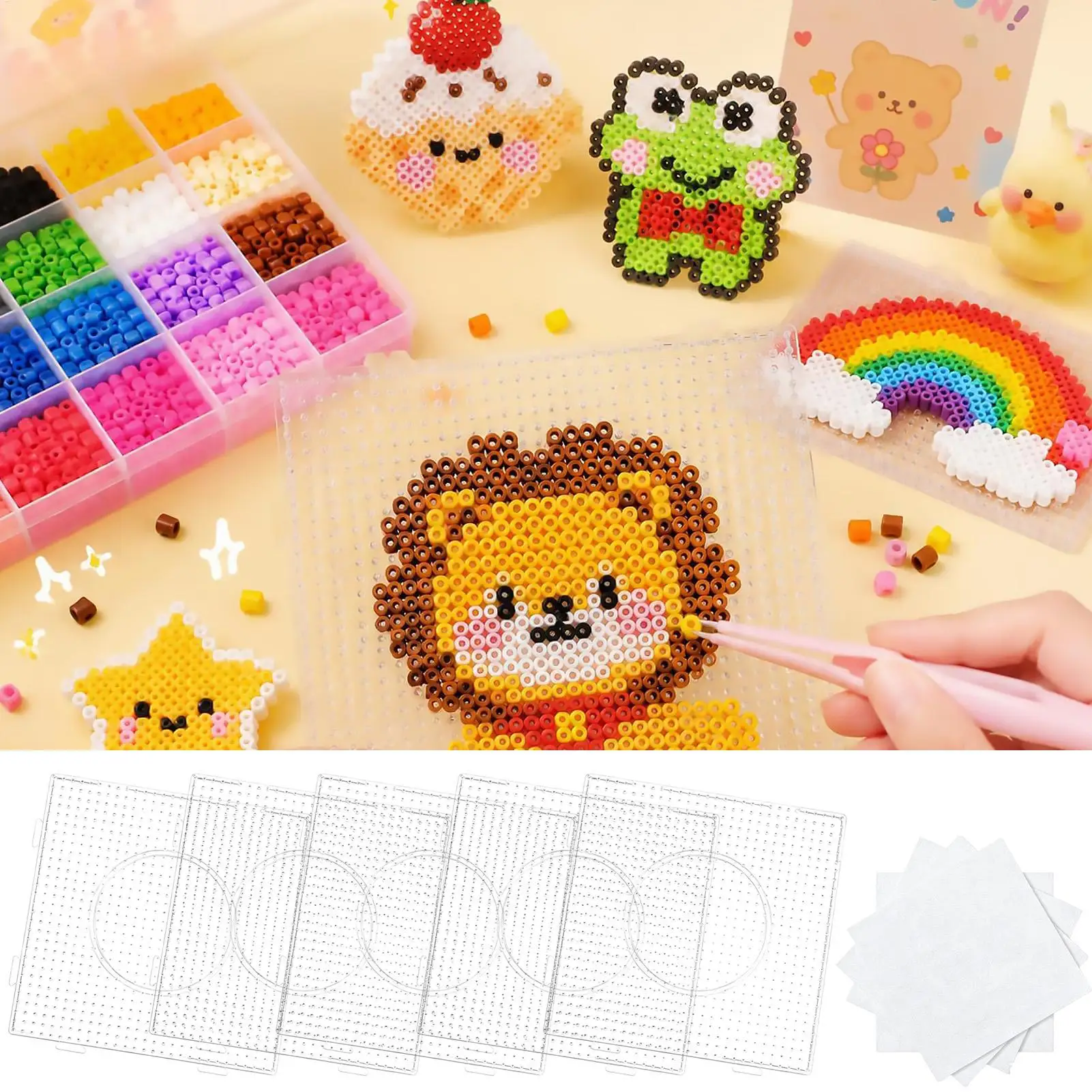 Fuse Bead Boards 5 Pieces 5mm Square Heat Resistant Ironing Papers Kids DIY Bead Craft Tray For Boys Girls Adults Teen Daughter