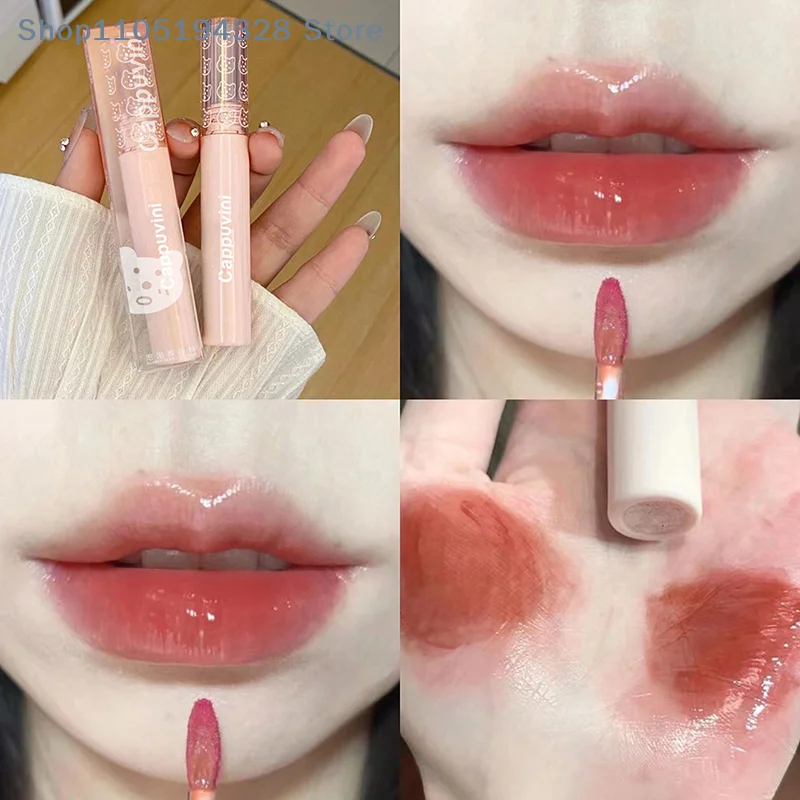 1PC Kersenrood Waterdichte Spiegelafwerking Water Lipgloss Naakt Bruin Helder Tint Glas Lipolie Vloeibare Make-up Voor Volumineuze Look