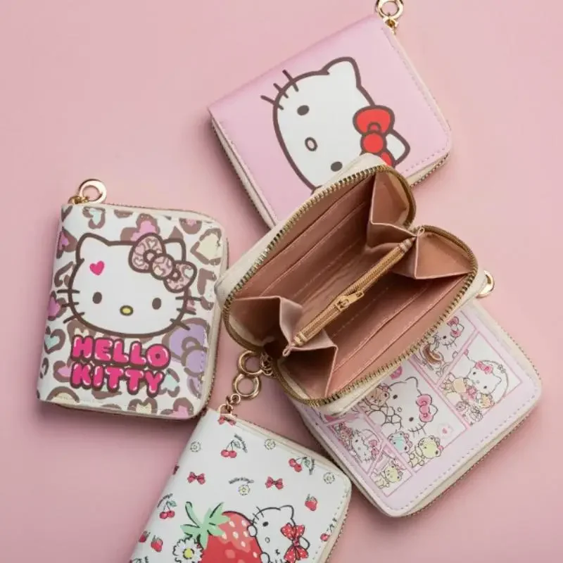 Leuke Sanrio Hello Kitty opvouwbare PU lederen muntportemonnee voor kinderen Kawaii Cartoon vrouwelijke cadeau Zero portemonnee