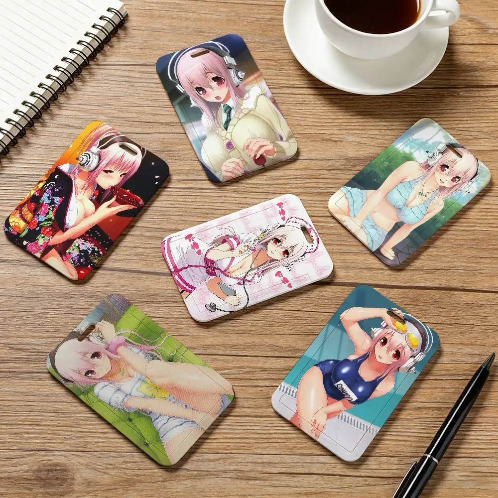 Cute S-Super S-Sonico Pocket Credit ID Card Badge Tag Bus Card Holder Pass Case With Neck Strap Lanyard