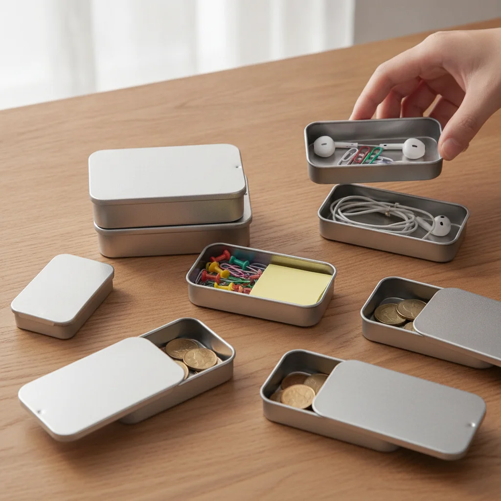 Multi Size Sliding Lid Tin Box Metal Rectangular Small Size Push-Pull Tin Box Slide Top Tinplate Material Empty Tin Box
