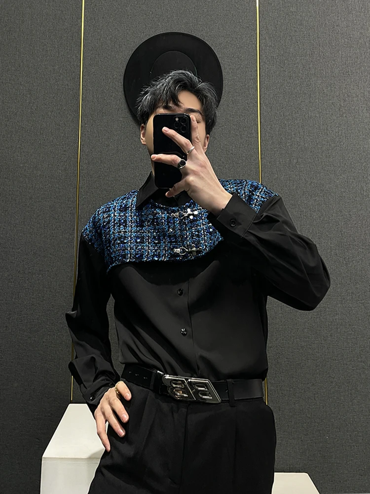 

Retro Splicing Weaving Long Sleeve Loose Men's Shirt Fashionable Korean Style Standard Fit Four Seasons Casual Color