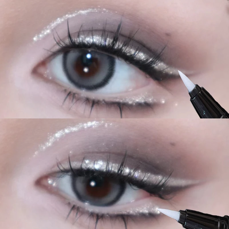 Delineadores de ojos brillantes de diamante, bolígrafo de sombra de ojos impermeable, Color plateado, rosa, lentejuelas brillantes, Lápiz Delineador de ojos, Cosméticos de maquillaje coreano