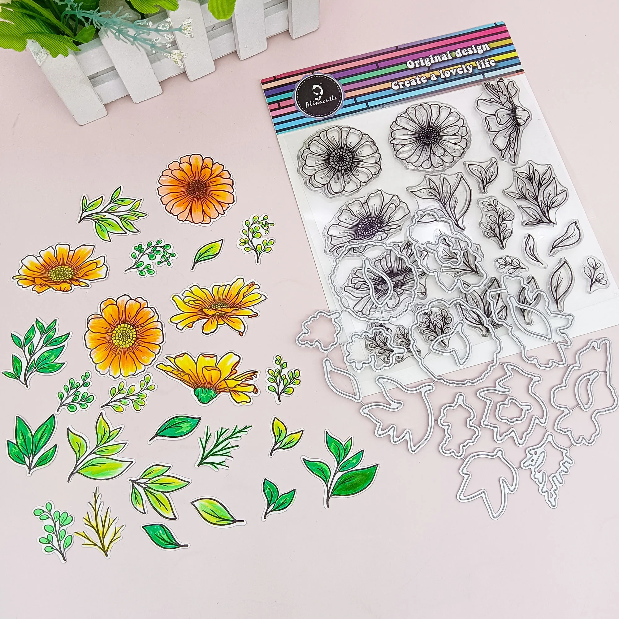 Alinacutle Metall-Stanzformen, geschnitten, durchsichtiger Stempel, Blume, Frühling, geätzte Stanzform, Scrapbooking, Papierhandwerk, handgefertigtes Album, Kartenstanzer, Kunst