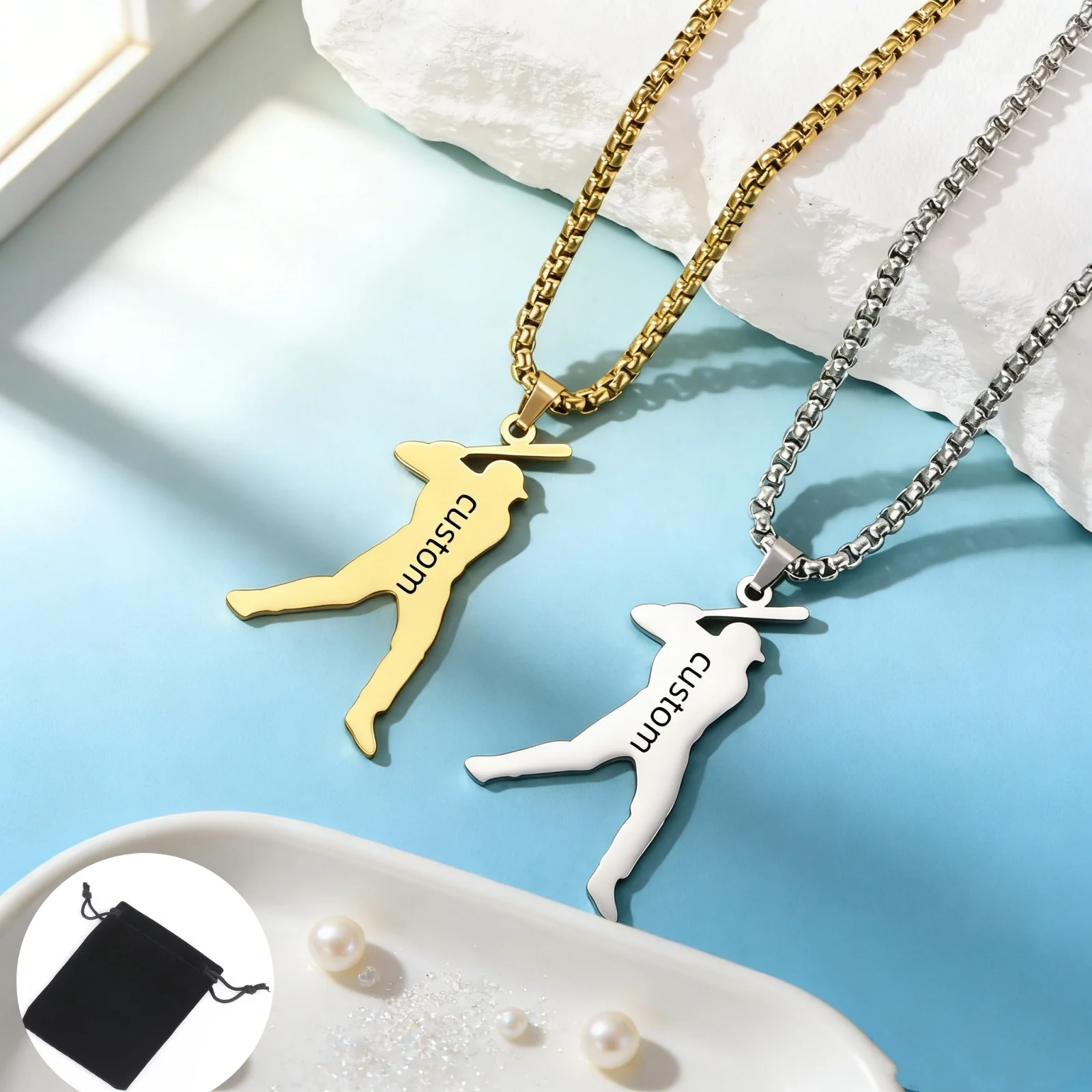 Personalisierte Baseball-Schlagmann-Halskette mit Namen und Datum aus Edelstahl, personalisierte Halskette für Fänger, Schlagmann, Sportler, Schmuckgeschenk