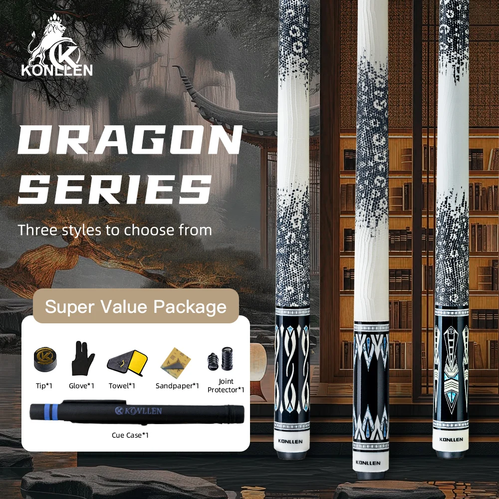

KONLLEN Wild Dragon Pool Cue with Maple Shaft 8x8 Pin Joint Kit and Leather Wrap Handle Stick for Billiard Cue Stick