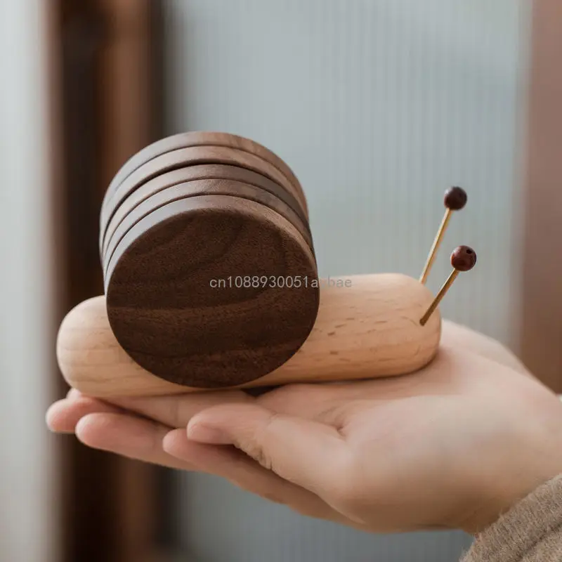 

Creative Snail Tea Table Coaster Solid Wood Insulation Pad Onderzetters Voor Glazen Подставка Для Горячего Onderzetters Hout