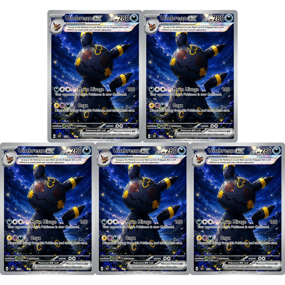 9Pcs/set Diy English Mimikyu Cos Eeveelution Umbreon Flash Card Espeon Vaporeon Self Made Classic Anime Collection Card Toy