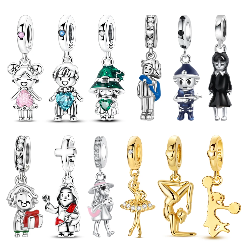 Character Series 925 Sterling Silver Dancer Magician Boy and Girl String Decoration Fit DIY Bracelet Necklace Blessing Gifts