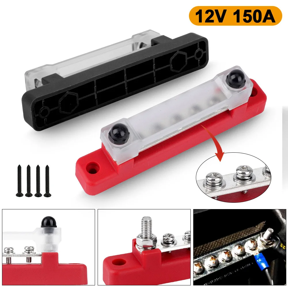 Automotive fuse Terminal Bus Bar 12v 5/6 Point 1/4 Inch M6 Stud 150A  Electrical Power Distribution  Bus Bar for Truck Boat RV