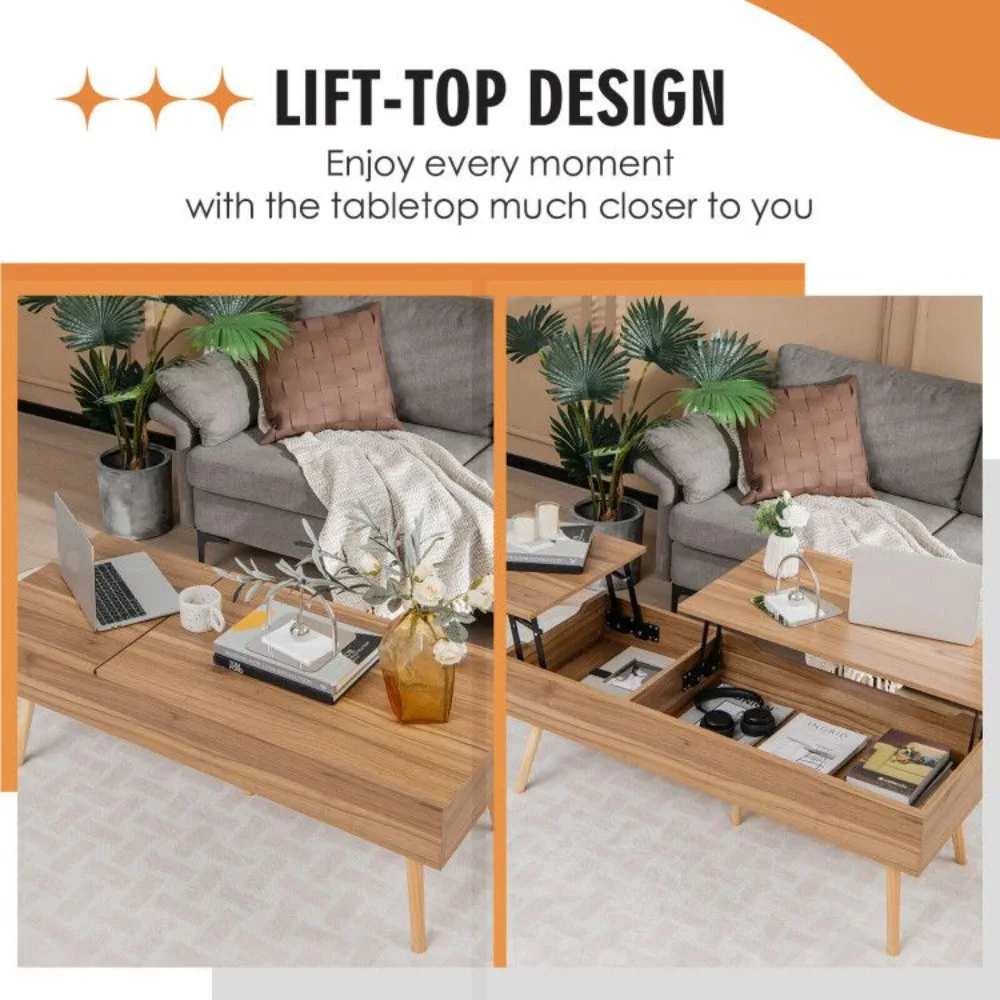 47 Inch Lift Top Coffee Table with 2 Hidden Compartments, Split Lift-top Design,Superior Pneumatic Lifting Mechanism,Café Tables
