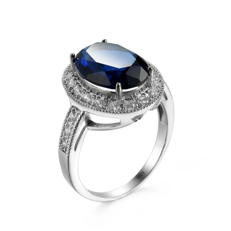 Trendy Real 925 Sterling Plata Luxury Blue Zircon Stone Crysatl Love Lady Ring Women's Valentine's Day Gifts for Bague Femme